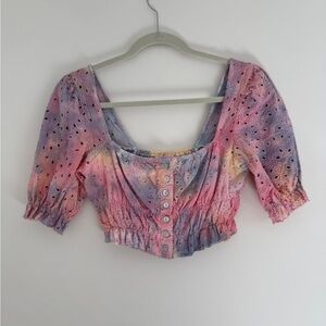 Women's tie dye eyelet crop top top size small